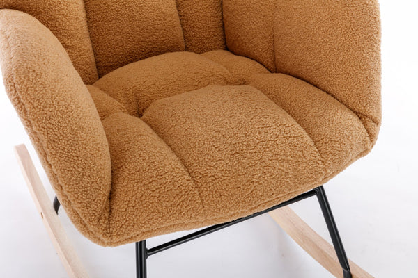 English Elm 050-teddy Fabric Glider Rocking Chair Plush Nursery Accent Seat with Wooden Base W527P176785