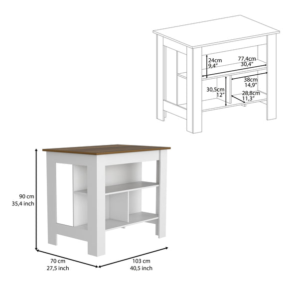 English Elm Kitchen Island Dozza - Stylish Two-Tone Design With Three Storage Shelves For Modern Functionality B092122904