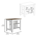 English Elm Kitchen Island Dozza, Three Shelves, White / Walnut Finish