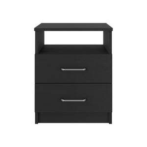 English Elm Nightstand Olivenza - Modern Two-Drawer Design With Open Shelf In Elegant Black Wengue Finish B092122819