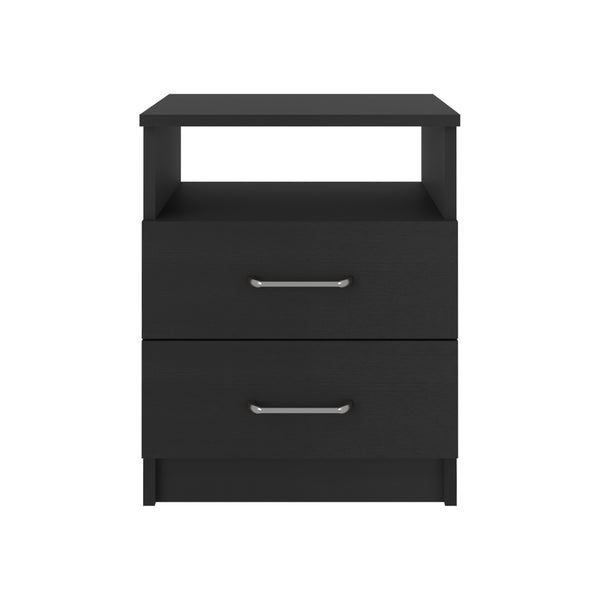 English Elm Nightstand Olivenza - Modern Two-Drawer Design With Open Shelf In Elegant Black Wengue Finish B092122819