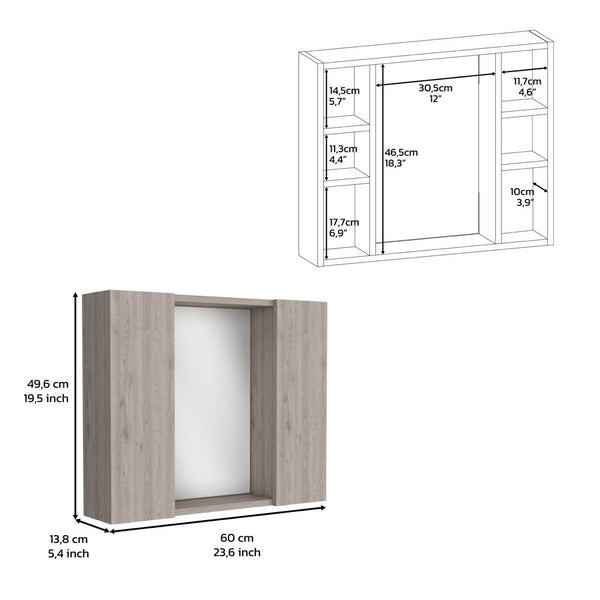 English Elm Medicine Cabinet Hops - Double-Door Storage With Mirrored Surface & Light Gray Finish For Modern Bathrooms B092122951