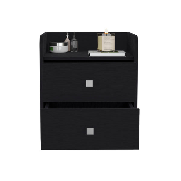 English Elm Nightstand With Metal Handles, Two Spacious Drawers, Modern Black Wengue Finish For Stylish Storage B092122895