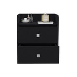 English Elm Nightstand Csmet, Metal Handle, Two Drawers, Black Wengue Finish