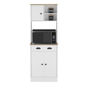 English Elm Microwave Storage Stand With 3 Doors & Drawer - Elegant White & Macadamia Finish For Your Kitchen B092123134