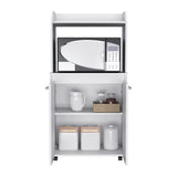 English Elm Kitchen Cart Totti, Double Door Cabinet, One Open Shelf, Two Interior Shelves, White Finish