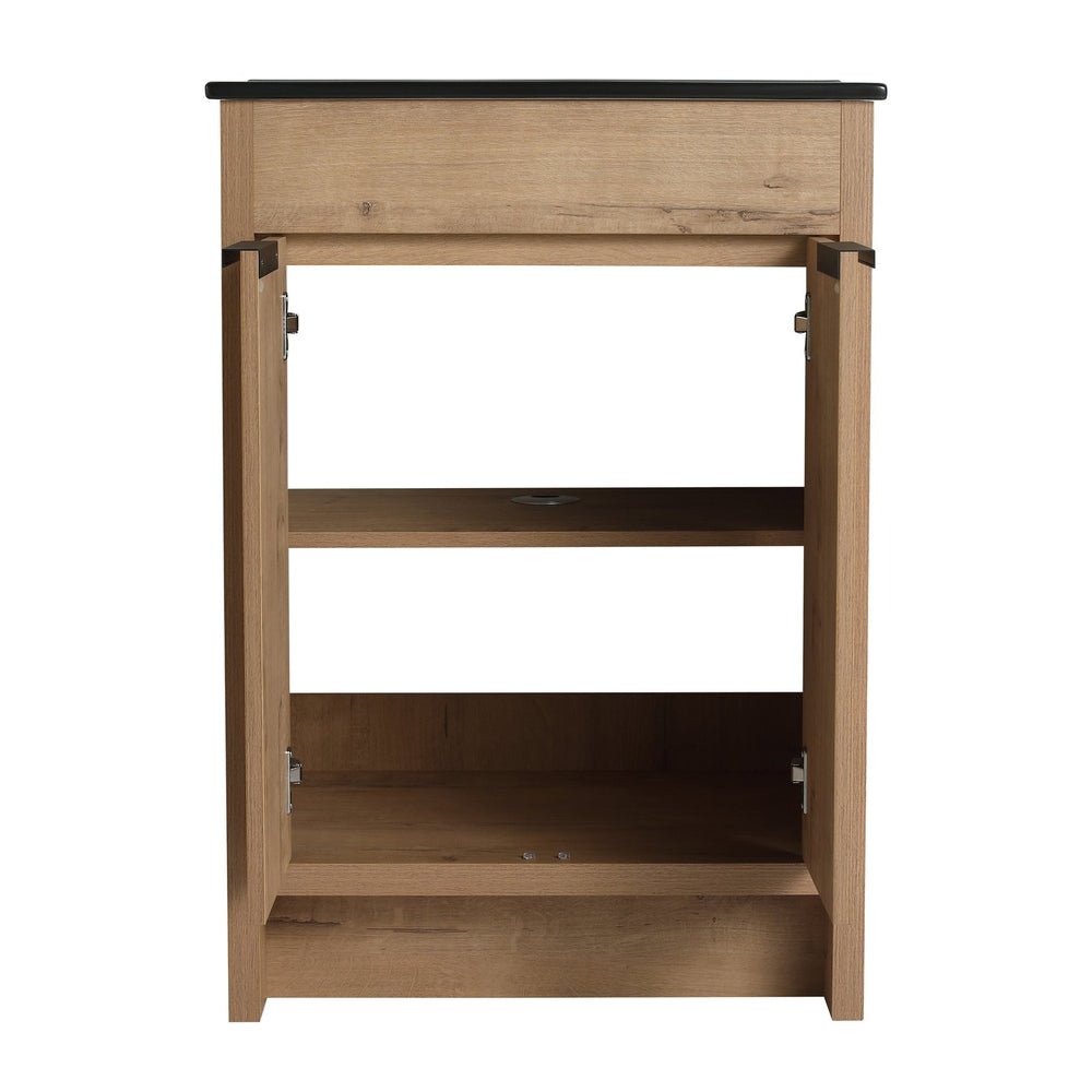 English Elm 24" Freestanding Bathroom Vanity with Black Ceramic Sink, Eco Plywood, Soft-Close Doors & Shelf W999S00102