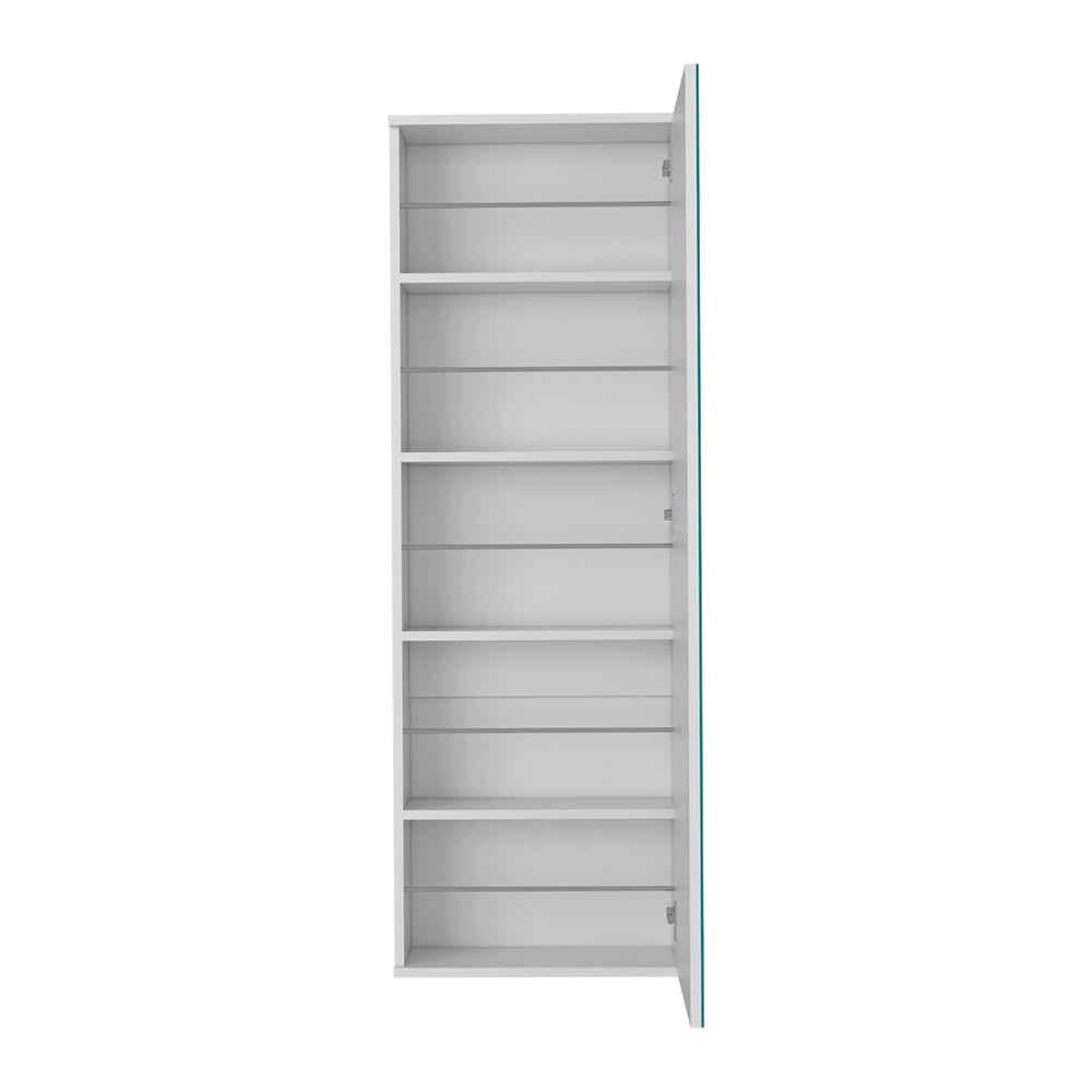 English Elm Wall Mounted Shoe Rack With Mirror Door, Single-Door White Particle Board Organizer, 10-Pair Capacity, Slim Space-Saving 54.3" H x 18.5" W x 8.1" D B092122936