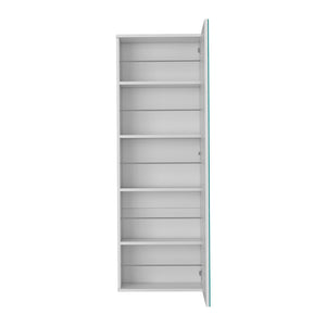 English Elm Wall Mounted Shoe Rack With Mirror Door, Single-Door White Particle Board Organizer, 10-Pair Capacity, Slim Space-Saving 54.3" H x 18.5" W x 8.1" D B092122936