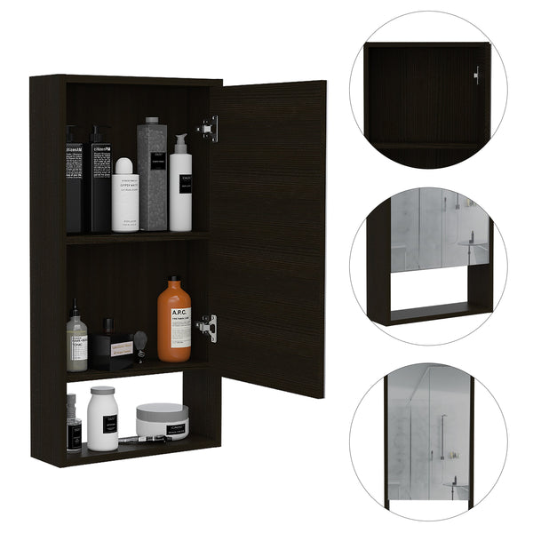 English Elm Medicine Cabinet Irvine - Large Mirrored Storage With External Shelf In Elegant Black Wengue Finish B092122955