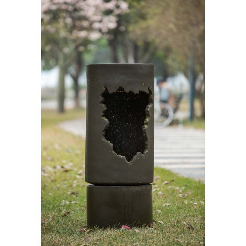 English Elm 19.7x19.7x56.5" Cement Column Outdoor Fountain with Light Tiered Garden Water Feature W2078P313047