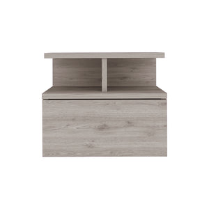 English Elm Floating Nightstand Flopini wall-mounted bedside table with drawer, space-saving shelf, durable design Light Gray B092123165