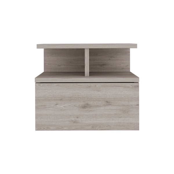English Elm Floating Nightstand Flopini wall-mounted bedside table with drawer, space-saving shelf, durable design Light Gray B092123165