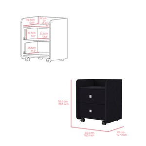 English Elm Nightstand With Metal Handles, Two Spacious Drawers, Modern Black Wengue Finish For Stylish Storage B092122895