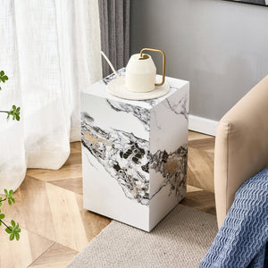English Elm Elevate Any Corner with a Marble Patterned Mdf Pedestal Side Table for Modern Homes W1151P389856