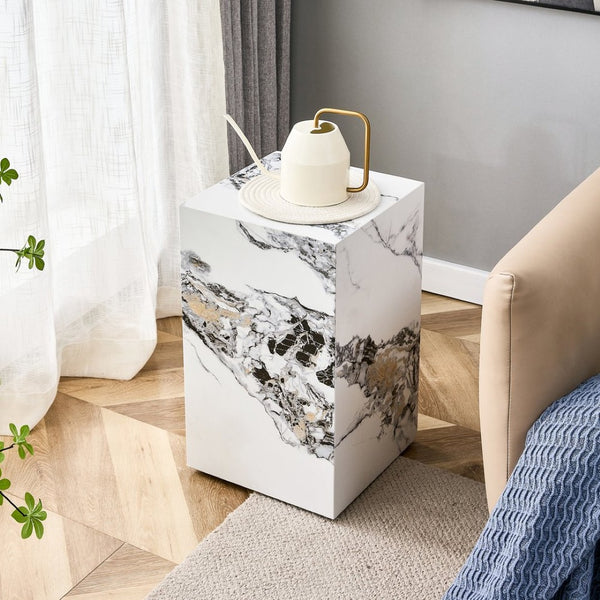 English Elm Elevate Any Corner with a Marble Patterned Mdf Pedestal Side Table for Modern Homes W1151P389856
