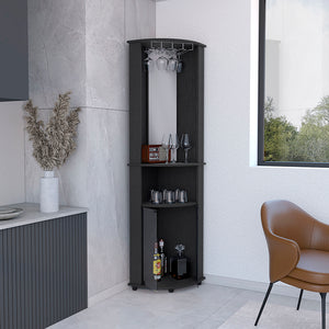 English Elm Corner Bar Cabinet Rialto Black Wengue Finish - Space-Saving Corner Storage with 3 Shelves, Durable B092123129