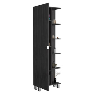English Elm Corner Storage Cabinet with Five Open Shelves Single Door Smoky Oak Wood Finish B092123110