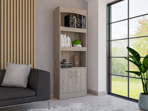 English Elm Bookcase Denver 70.8" Tall Light Gray Particle Board with Metal Hardware, Framed Elegant Shelves B092122900