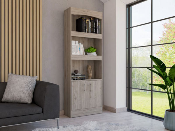 English Elm Bookcase Denver 70.8" Tall Light Gray Particle Board with Metal Hardware, Framed Elegant Shelves B092122900