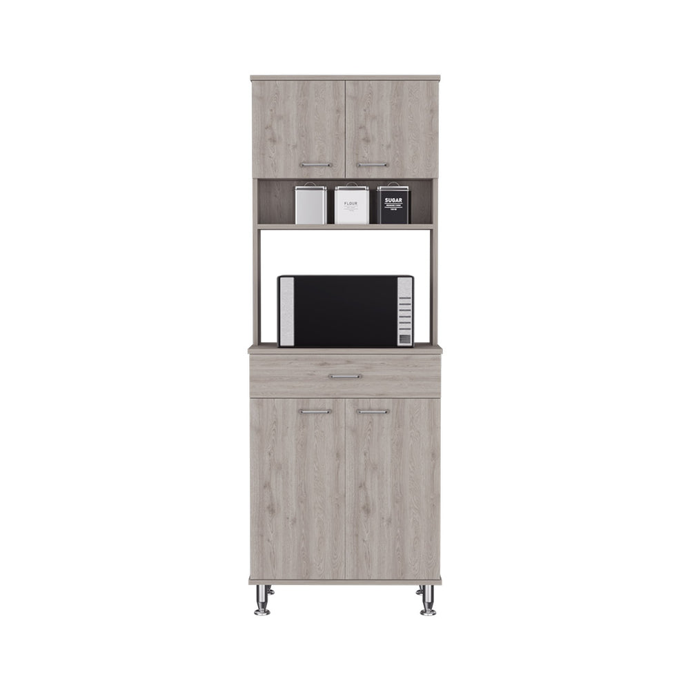 English Elm Pantry Piacenza Two Double Door Cabinet Light Gray – Multi-Shelf Storage, Microwave Space & Drawer B092123112