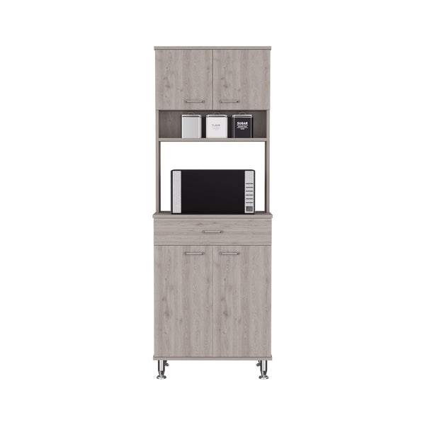 English Elm Pantry Piacenza Two Double Door Cabinet Light Gray – Multi-Shelf Storage, Microwave Space & Drawer B092123112