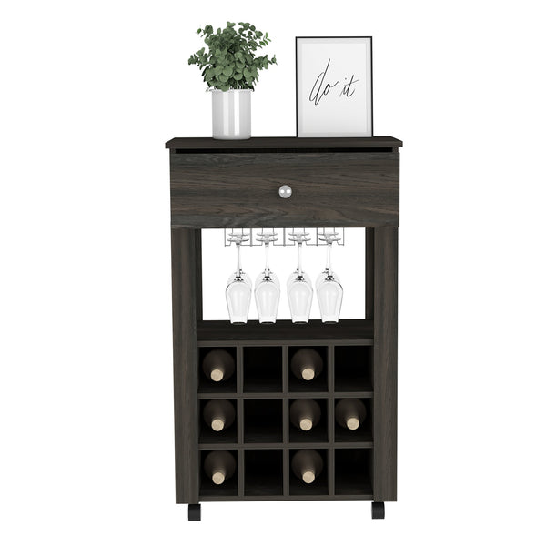 English Elm Bar Cart Bayamon - Stylish Wine Storage With 12 Cubbies, Open Shelf & Durable Carbon Espresso Finish B092122809