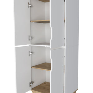 English Elm Double Kitchen Pantry Wallas Light Oak/White — Double-Door Storage Cabinet, 4 Shelves & Legs, Durable Countertop B092123099