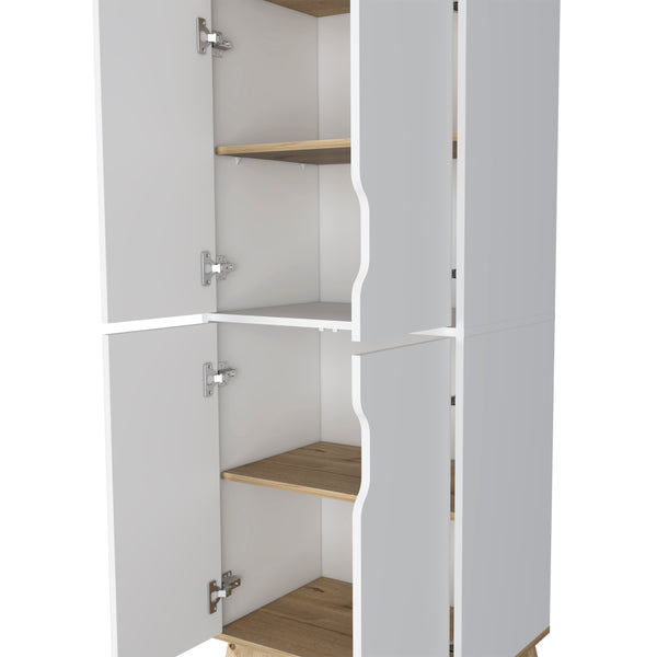 English Elm Double Kitchen Pantry Wallas Light Oak/White — Double-Door Storage Cabinet, 4 Shelves & Legs, Durable Countertop B092123099