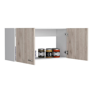 English Elm Wall Cabinet Toran - Sleek Two-Shelf Design In White & Light Gray For Modern Storage Solutions B092123088-GIGA