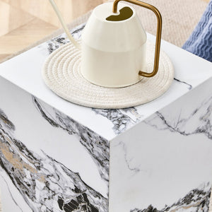 English Elm Elevate Any Corner with a Marble Patterned Mdf Pedestal Side Table for Modern Homes W1151P389856