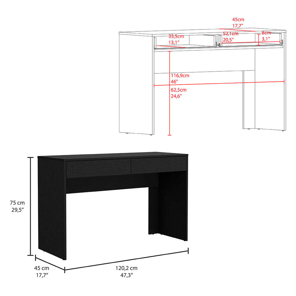 English Elm Computer Desk Aberdeen - Modern Black Wengue Finish With 2 Sleek Drawers For Stylish Storage Solutions B092123101