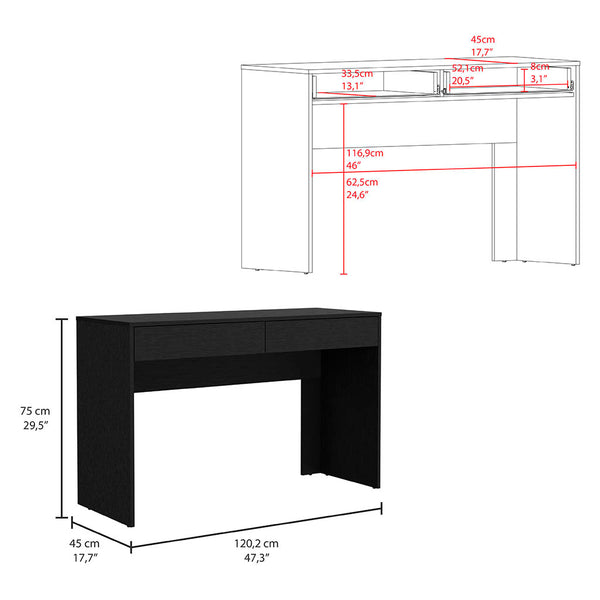 English Elm Computer Desk Aberdeen - Modern Black Wengue Finish With 2 Sleek Drawers For Stylish Storage Solutions B092123101