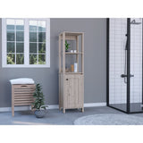 English Elm Linen Cabinet Jannes, Two Open Shelves, Single Door, Light Gray Finish