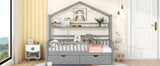 English Elm Wooden Twin Size House Bed With 2 Drawers,Kids Bed With Storage Shelf, Gray