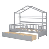 Hearth and Haven Wooden Twin Size House Bed with 2 Drawers, Kids Bed with Storage Shelf WF308872AAE WF308872AAE