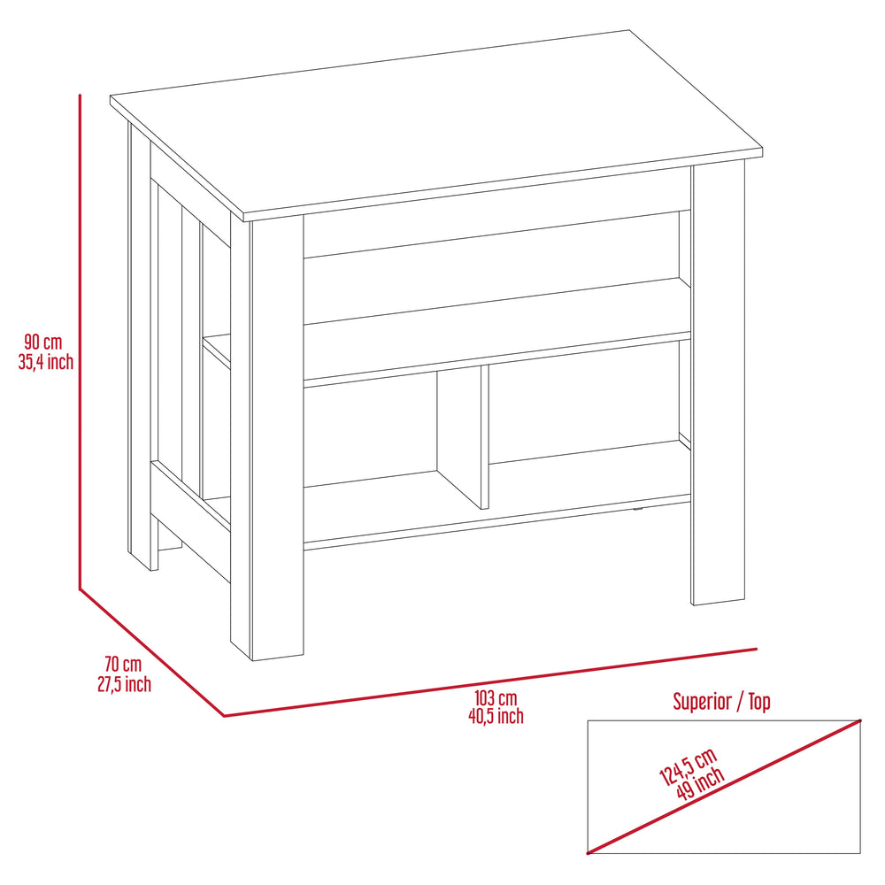 English Elm Kitchen Island Antibacterial Dozza - Light Oak & White, Spacious Shelves For Cooking & Storage B092122913