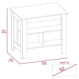 English Elm Kitchen Island Antibacterial Dozza,Three Shelves, Light Oak / White Finish