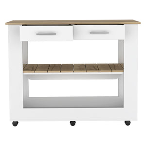English Elm Kitchen Island 46 Inches Dozza - Stylish White & Light Oak With Storage Drawers & Locking Casters B092123277