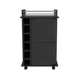 English Elm Bar Cart Baltimore, Two Tier Cabinet With Glass Door, Six Wine Cubbies, Black Wengue Finish