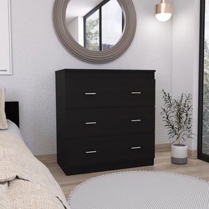 English Elm Three Drawer Litress Dresser with Metal Handles, Black Wengue Particle Board, Durable & Stylish Finish B092123041
