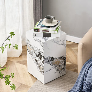 English Elm Elevate Any Corner with a Marble Patterned Mdf Pedestal Side Table for Modern Homes W1151P389856