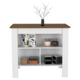 English Elm Kitchen Island Dozza, Three Shelves, White / Walnut Finish