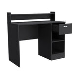 English Elm Computer Desk Delmar With Open Storage Shelves and Single Drawer, Black Wengue Finish