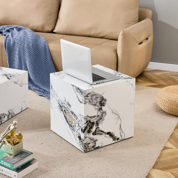 English Elm Modern Cube Coffee Table - Stylish White Mdf With Textured Design For Small Spaces & Living Rooms W1151P194276