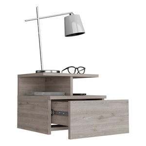 English Elm Floating Nightstand Flopini wall-mounted bedside table with drawer, space-saving shelf, durable design Light Gray B092123165