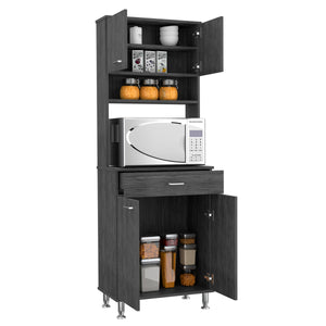 English Elm Pantry Piacenza multifunctional kitchen cabinet with microwave space, drawer, shelves for organized storage Gray B092123092