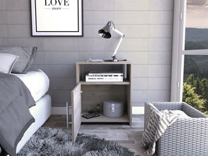 English Elm Nightstand Cuarzz: Modern Light Gray Compact Storage Solution For Minimalist Bedroom Elegance B092122897