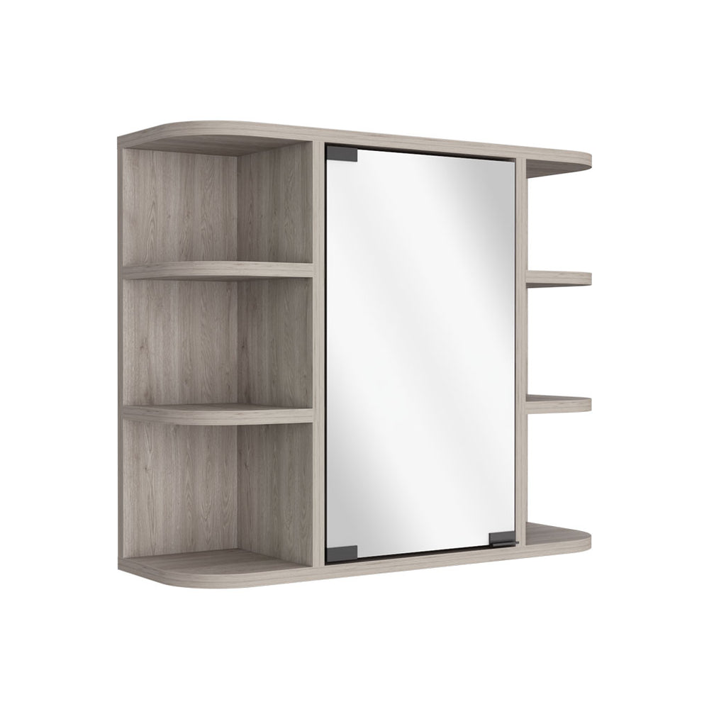 English Elm Medicine Cabinet Milano – Space-Saving Bathroom Storage With Mirror & Light Gray Finish, 6 Shelves B092123010