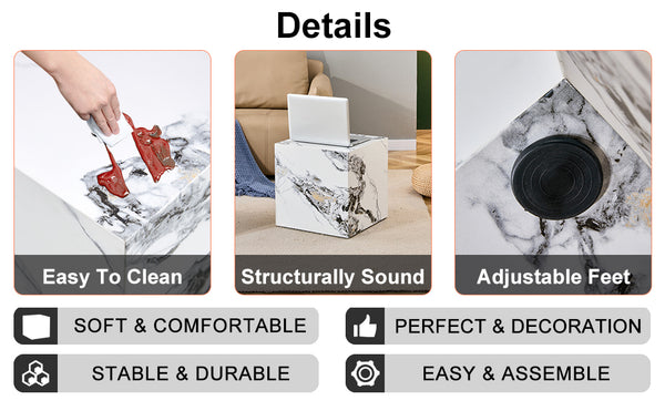 English Elm Modern Cube Coffee Table - Stylish White Mdf With Textured Design For Small Spaces & Living Rooms W1151P194276